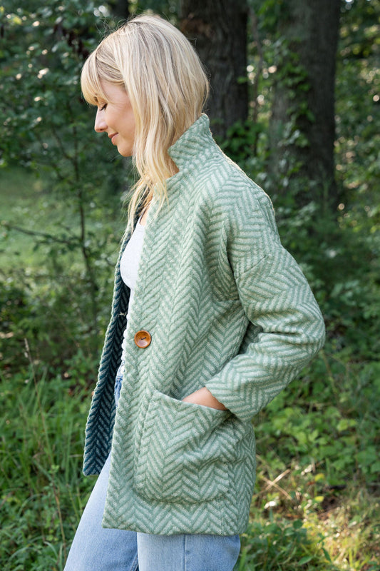 Portuguese Wool Pieper Coat in Mint Herringbone - Pre-Order 12/31