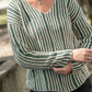 Finn V-Neck Cotton Sweater in Sage and Cream Made to Order