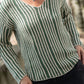 Finn V-Neck Cotton Sweater in Sage and Cream Made to Order