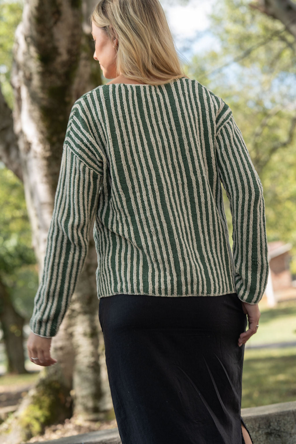 Finn V-Neck Cotton Sweater in Sage and Cream Made to Order