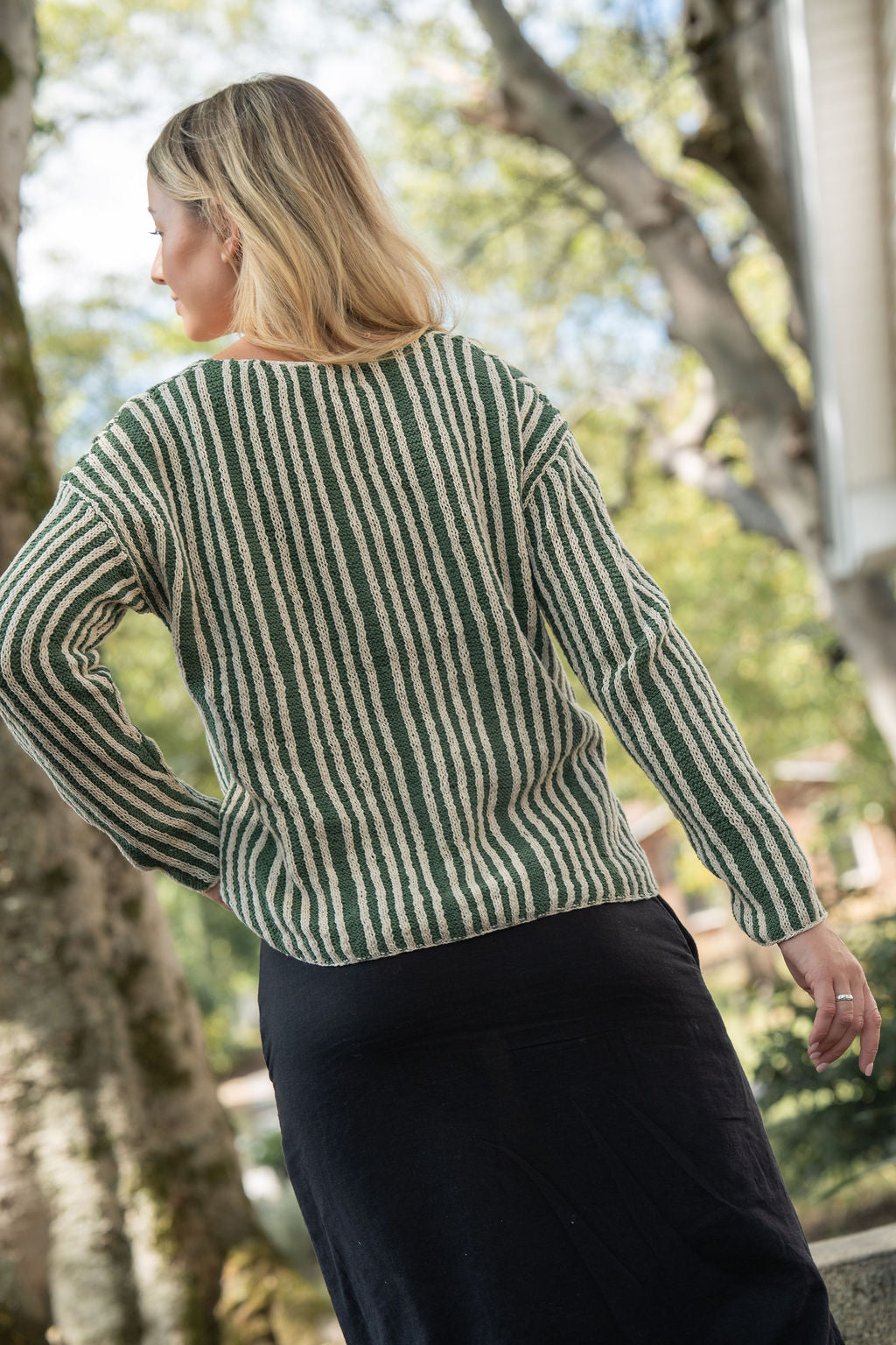 Finn V-Neck Cotton Sweater in Sage and Cream Made to Order