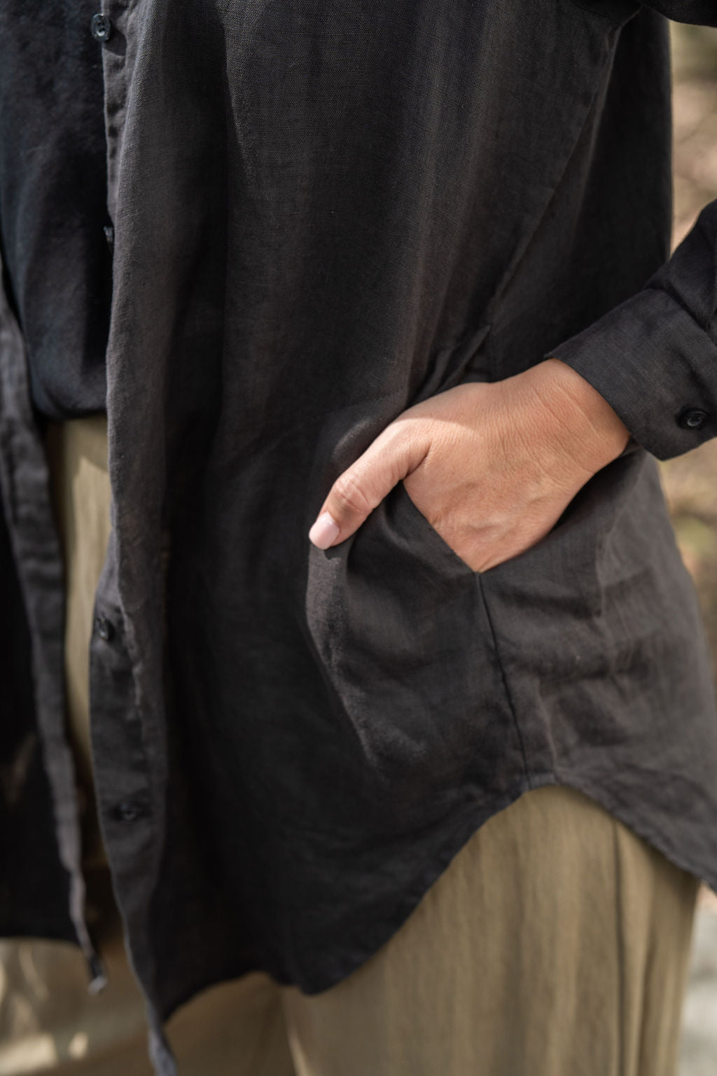 Button-Up Shirt in Black Linen Made to Order