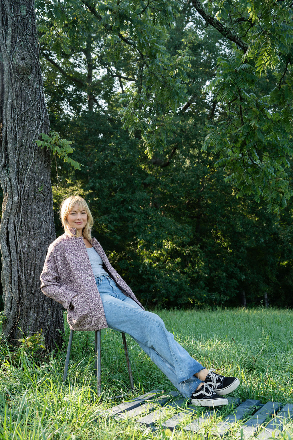 Portuguese Wool Pieper Coat in Purple Dot Made to Order