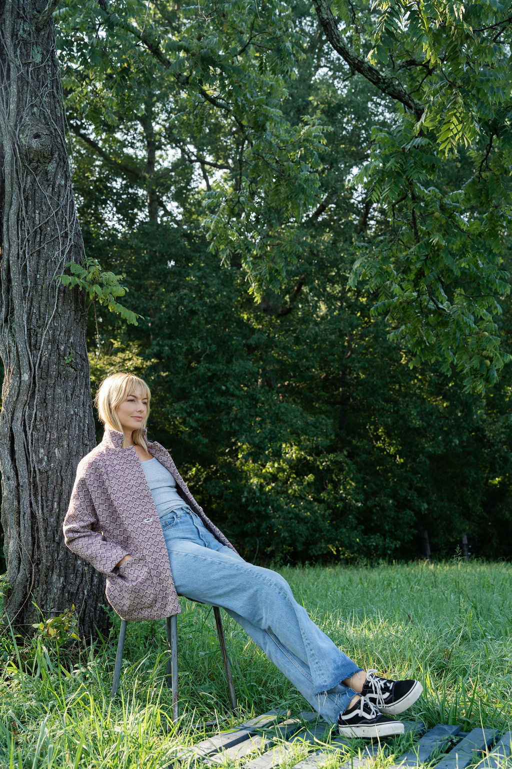 Portuguese Wool Pieper Coat in Purple Dot Made to Order