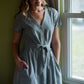 June Dress in Green/Grey Chambray