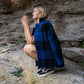 Portuguese Wool Pieper Coat in Cobalt and Black Plaid Made to Order