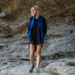 Portuguese Wool Pieper Coat in Cobalt and Black Plaid Made to Order