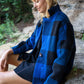 Portuguese Wool Pieper Coat in Cobalt and Black Plaid Made to Order