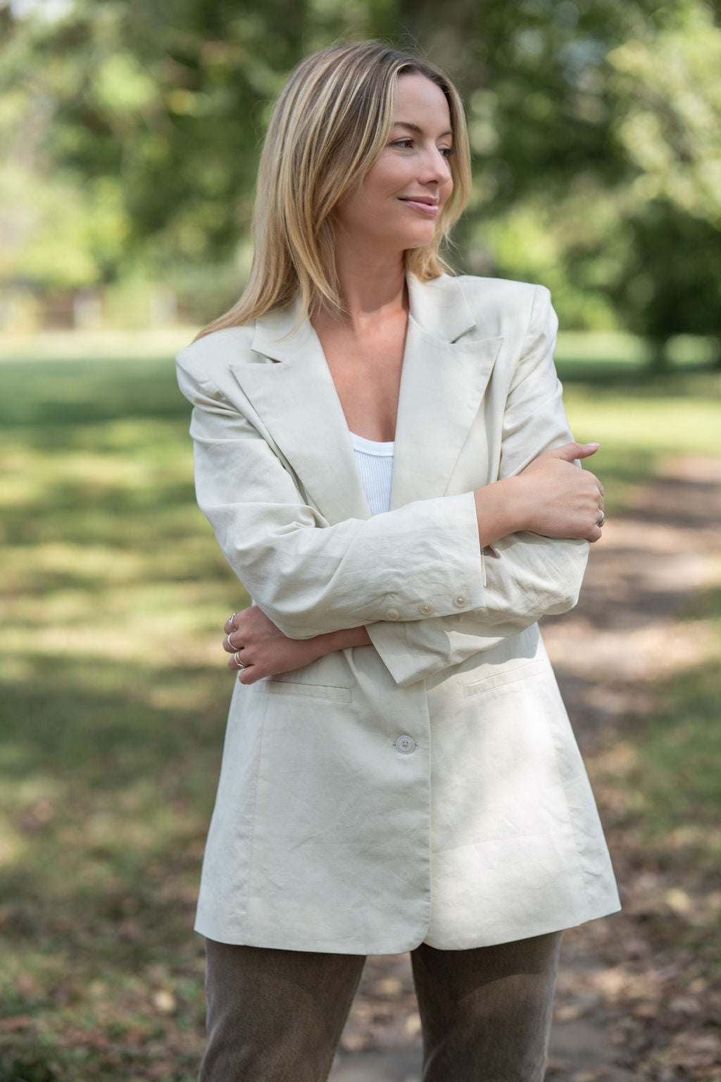 Classic Linen Blazer in Navy Fishbone or Beige Linen Made to Order