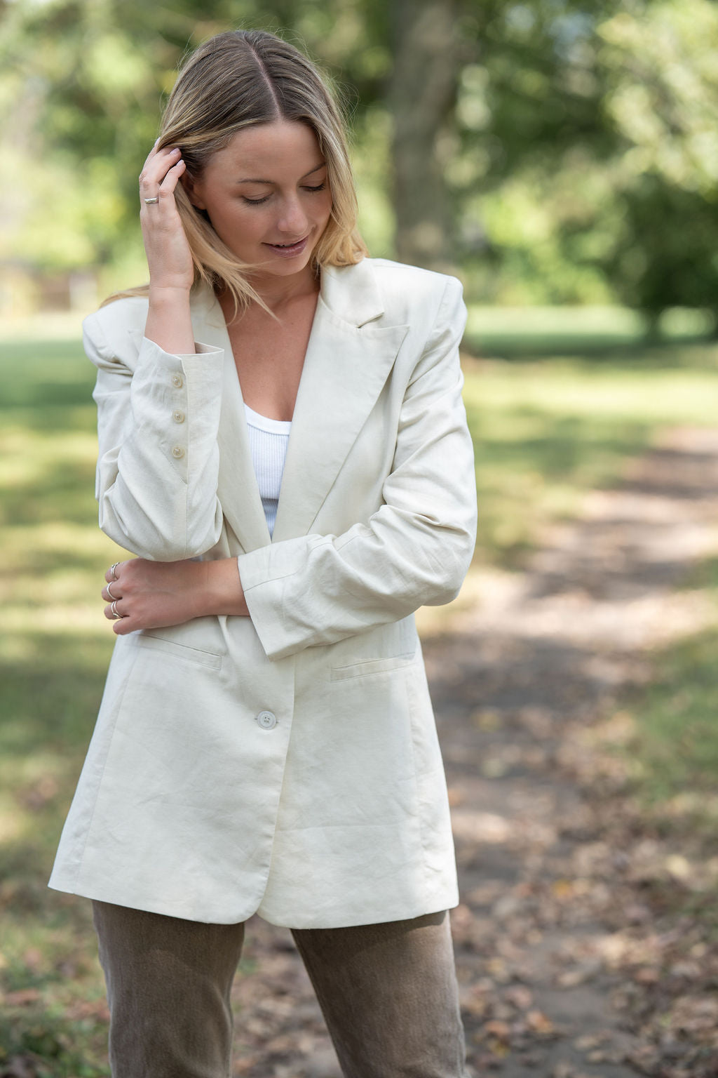 Classic Linen Blazer in Navy Fishbone or Beige Linen Made to Order