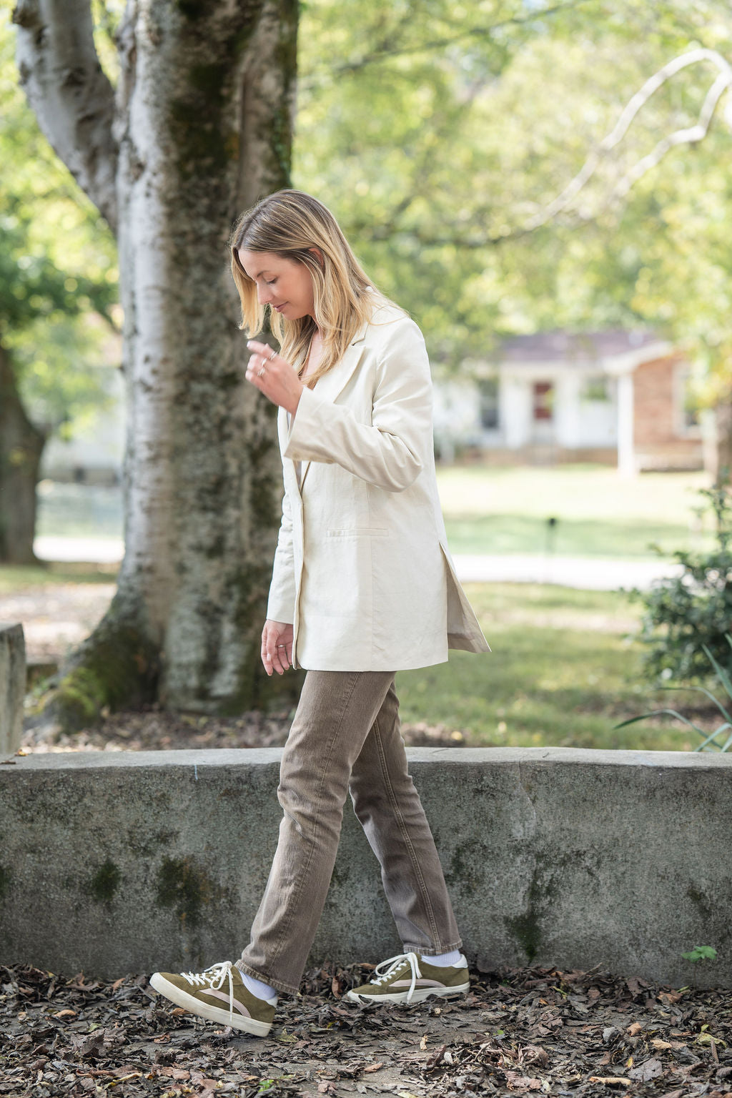 Classic Linen Blazer in Navy Fishbone or Beige Linen Made to Order
