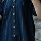 Paige Handwoven Cotton Relaxed Shirt Dress in Black Made to Order