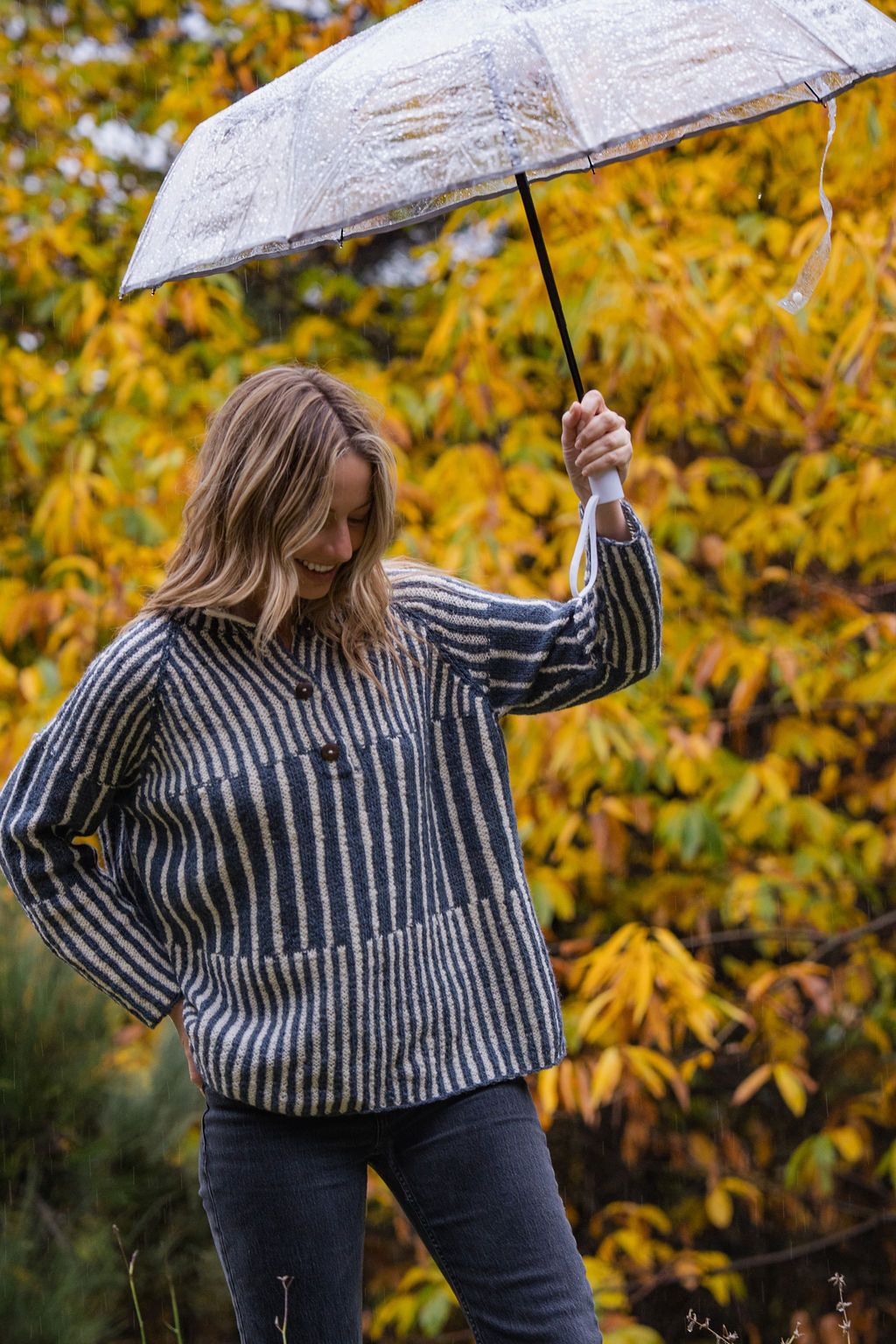 Tiff Oversized Wool Henley in Slate and Cream Made to Order