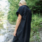 Paige Handwoven Cotton Relaxed Shirt Dress in Black Made to Order