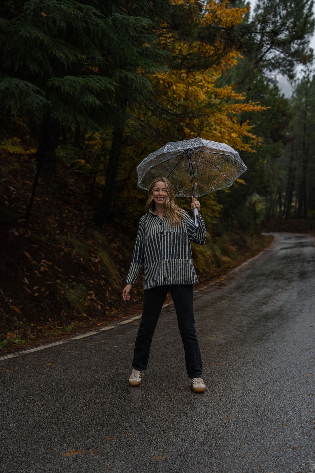 Tiff Oversized Wool Henley in Slate and Cream Made to Order