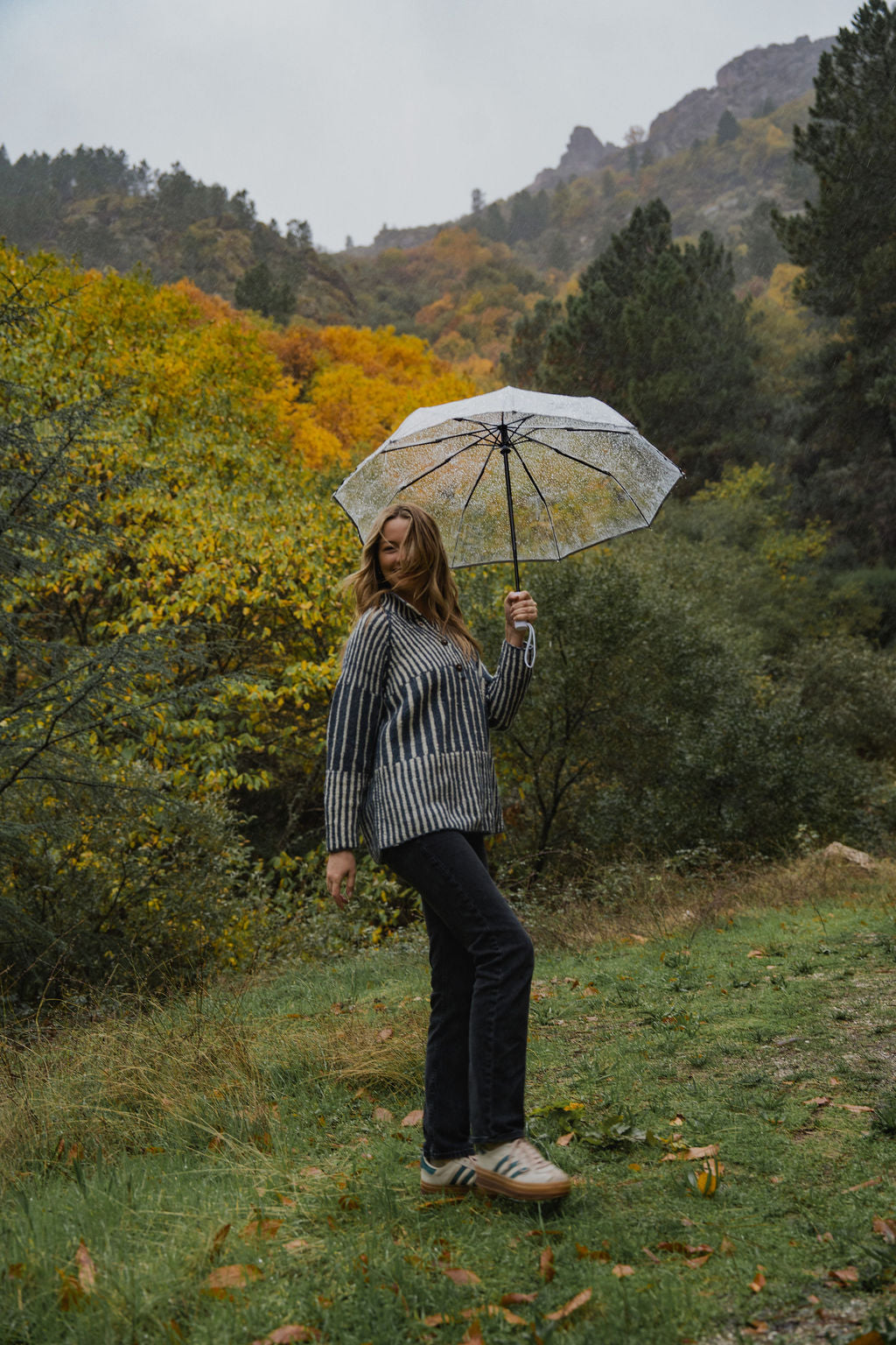 Tiff Oversized Wool Henley in Slate and Cream Made to Order