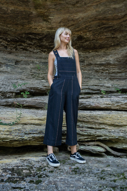 Dilsi Handwoven Cotton Overalls in Black Made to Order