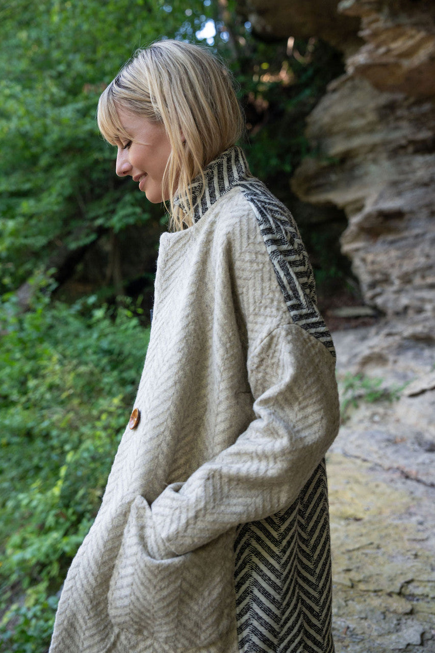 Portuguese Wool Pieper Coat in Neutral Mix-Match Herringbone - Pre-Order 1/30