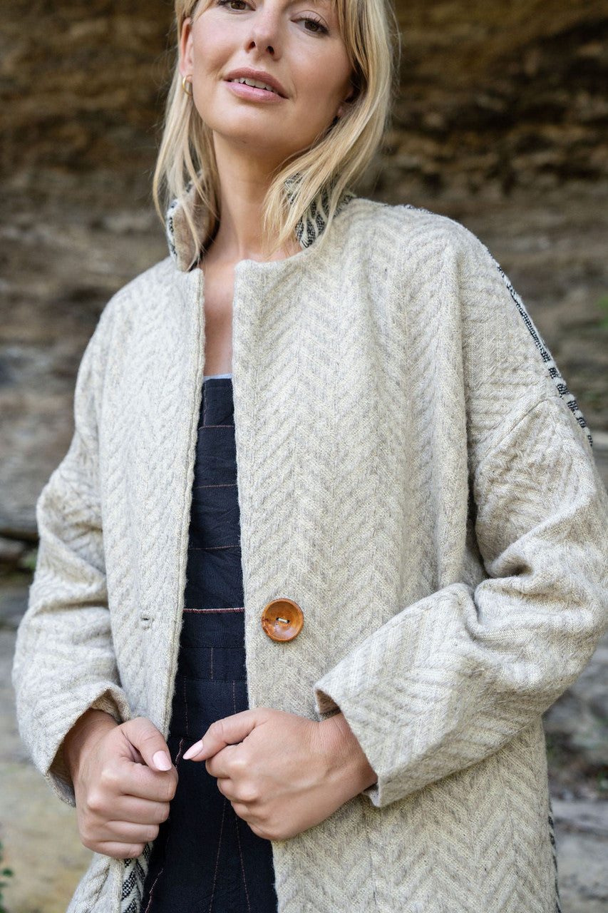 Portuguese Wool Pieper Coat in Neutral Mix-Match Herringbone