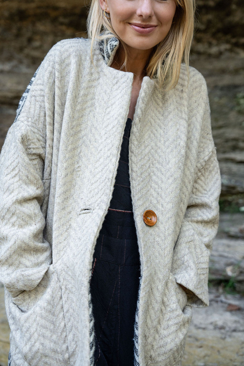 Portuguese Wool Pieper Coat in Neutral Mix-Match Herringbone - Pre-Order 1/30