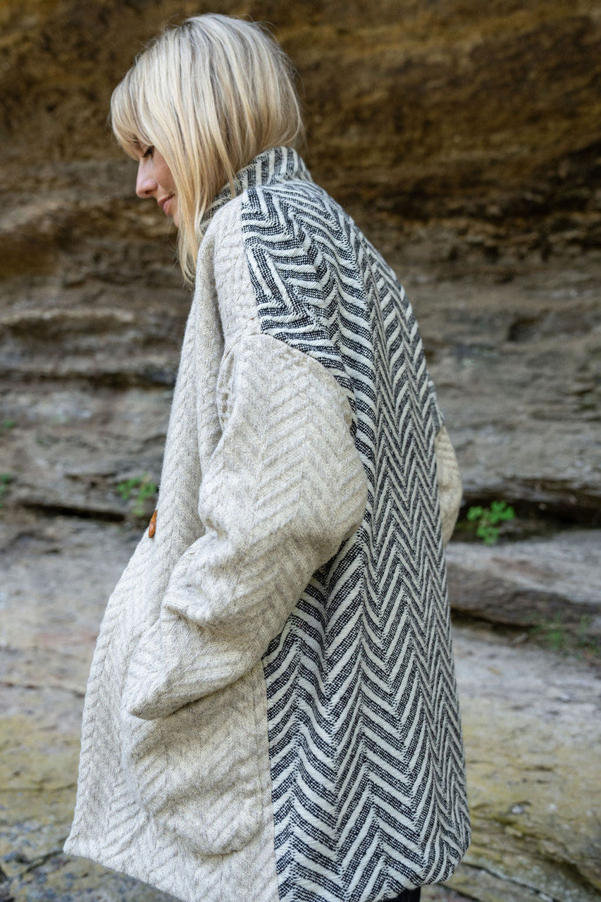 Portuguese Wool Pieper Coat in Neutral Mix-Match Herringbone