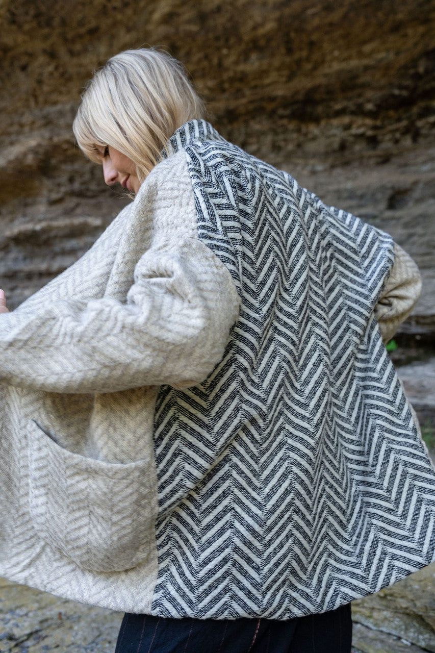 Portuguese Wool Pieper Coat in Neutral Mix-Match Herringbone