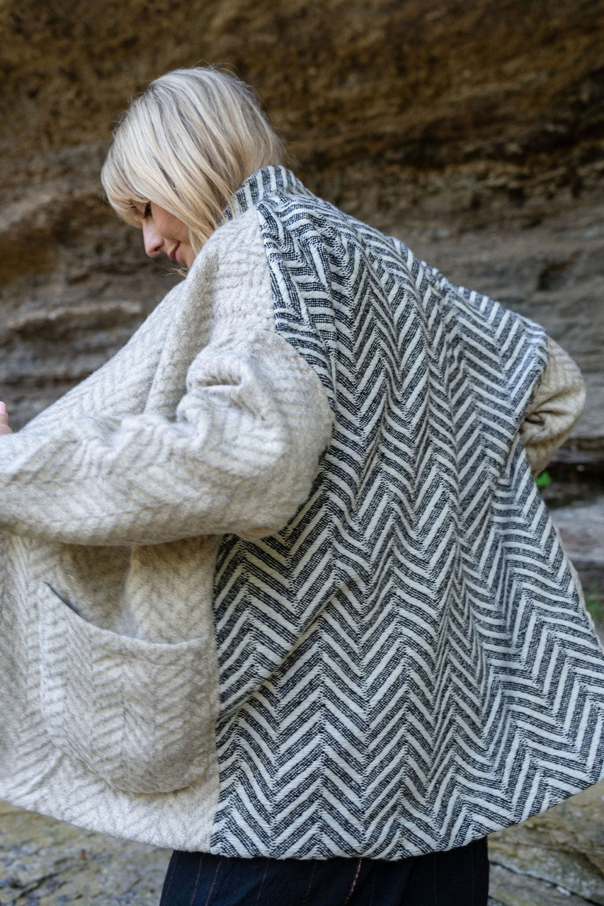 Portuguese Wool Pieper Coat in Neutral Mix-Match Herringbone - Pre-Order 1/30