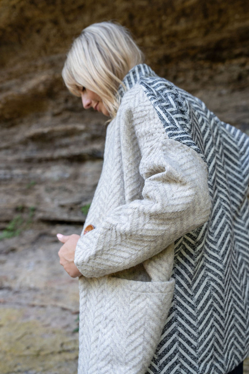 Portuguese Wool Pieper Coat in Neutral Mix-Match Herringbone - Pre-Order 1/30