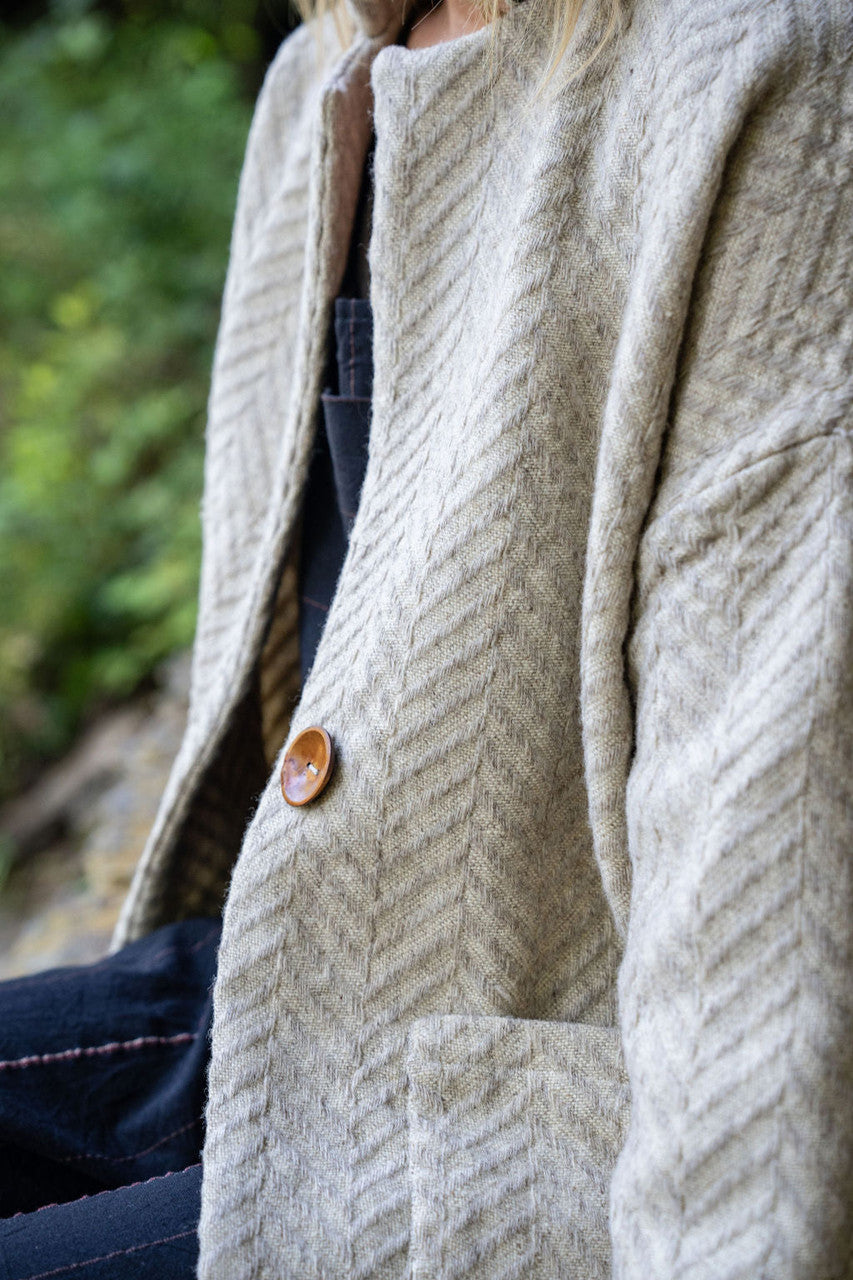 Portuguese Wool Pieper Coat in Neutral Mix-Match Herringbone - Pre-Order 1/30