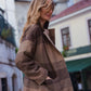 Portuguese Wool Pieper Coat in Brown and Black Plaid Made to Order