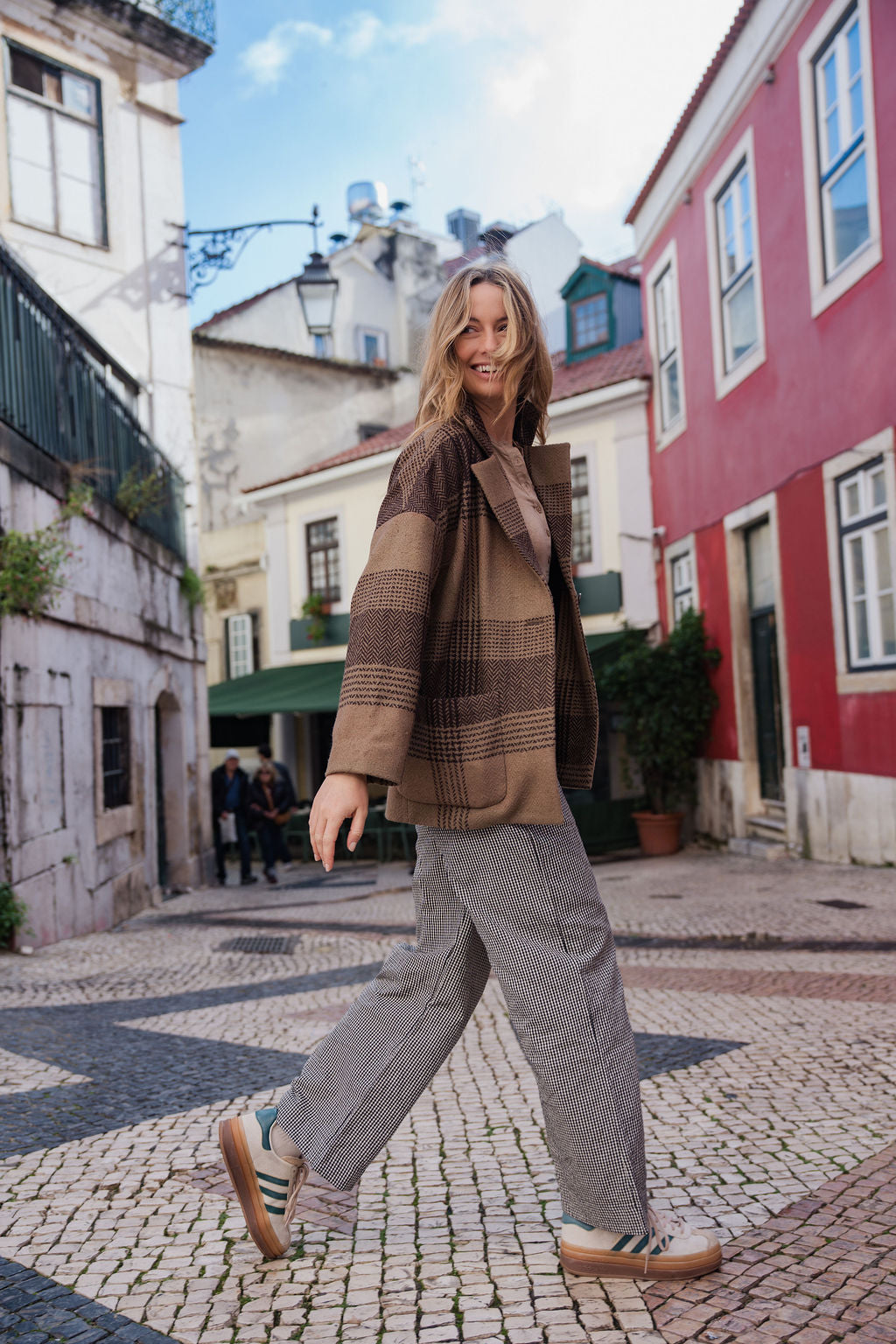Portuguese Wool Pieper Coat in Brown and Black Plaid Made to Order