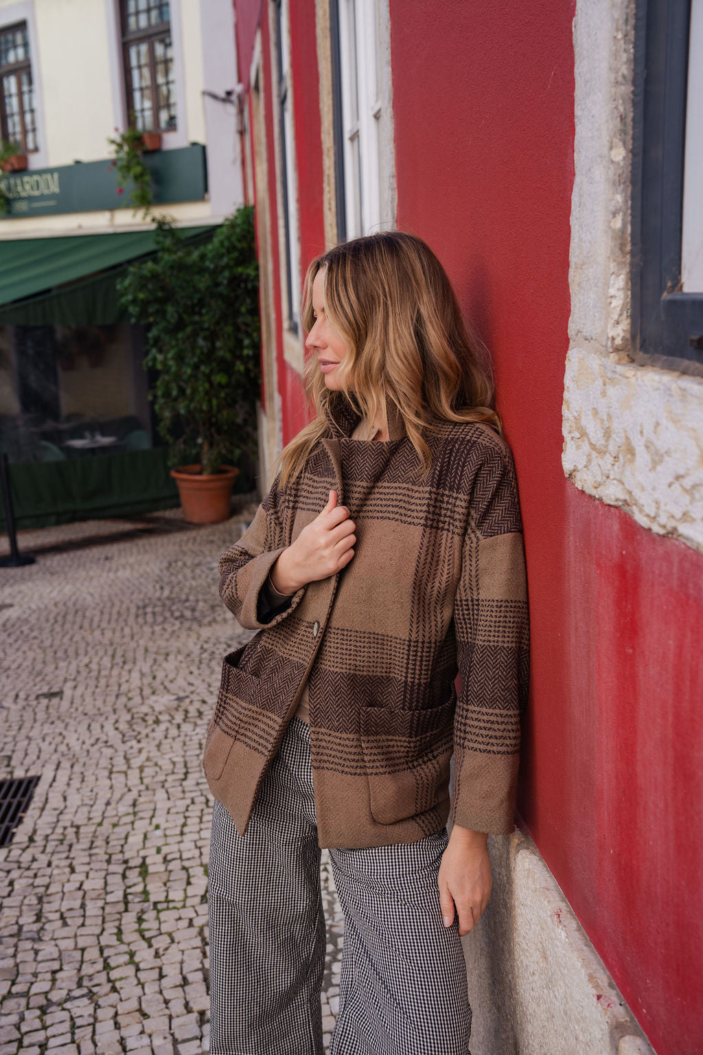 Portuguese Wool Pieper Coat in Brown and Black Plaid Made to Order