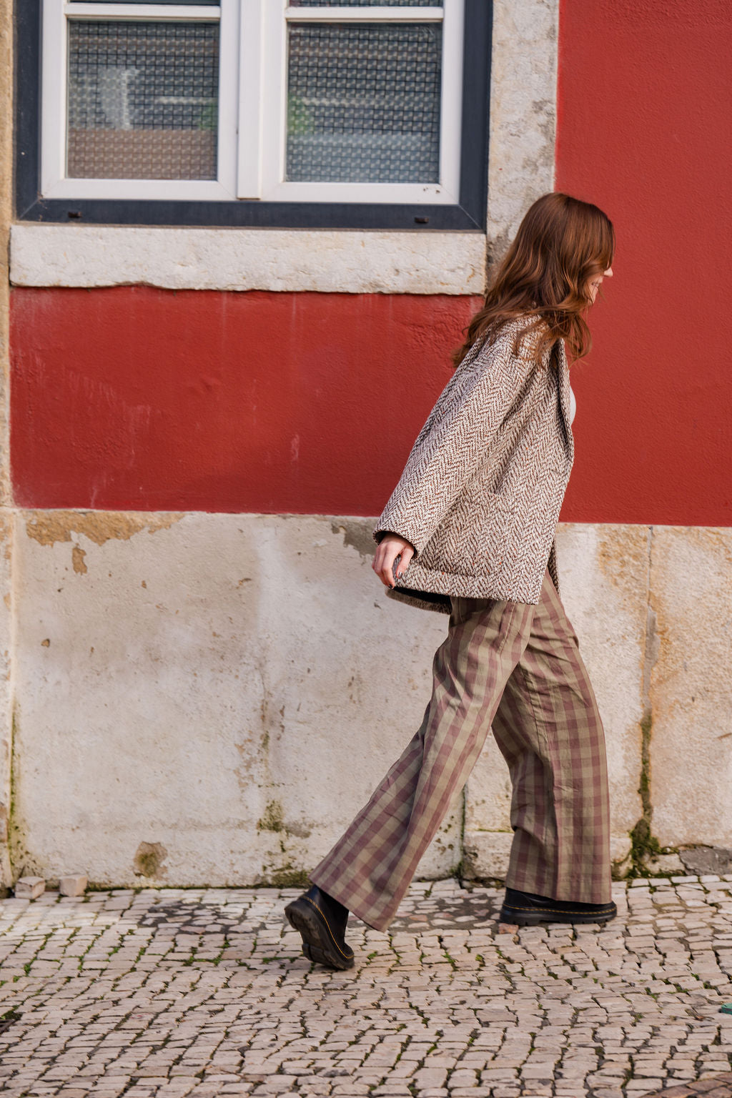 Portuguese Wool Pieper Coat in Heathered Brown and Cream Herringbone Made to Order