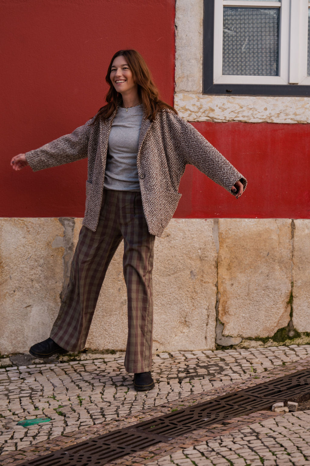 Portuguese Wool Pieper Coat in Heathered Brown and Cream