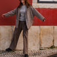 Portuguese Wool Pieper Coat in Heathered Brown and Cream Herringbone Made to Order