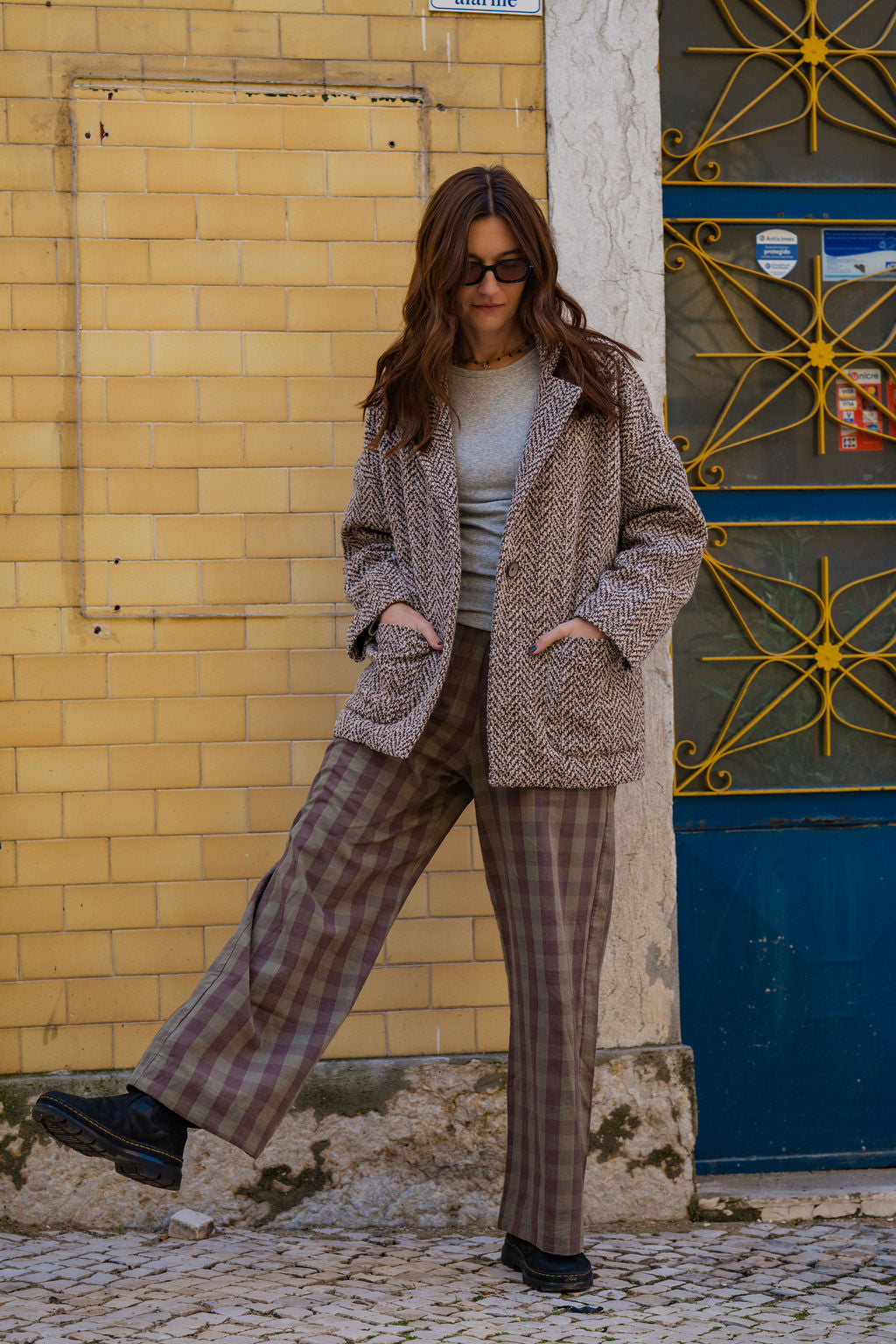Portuguese Wool Pieper Coat in Heathered Brown and Cream Herringbone Made to Order
