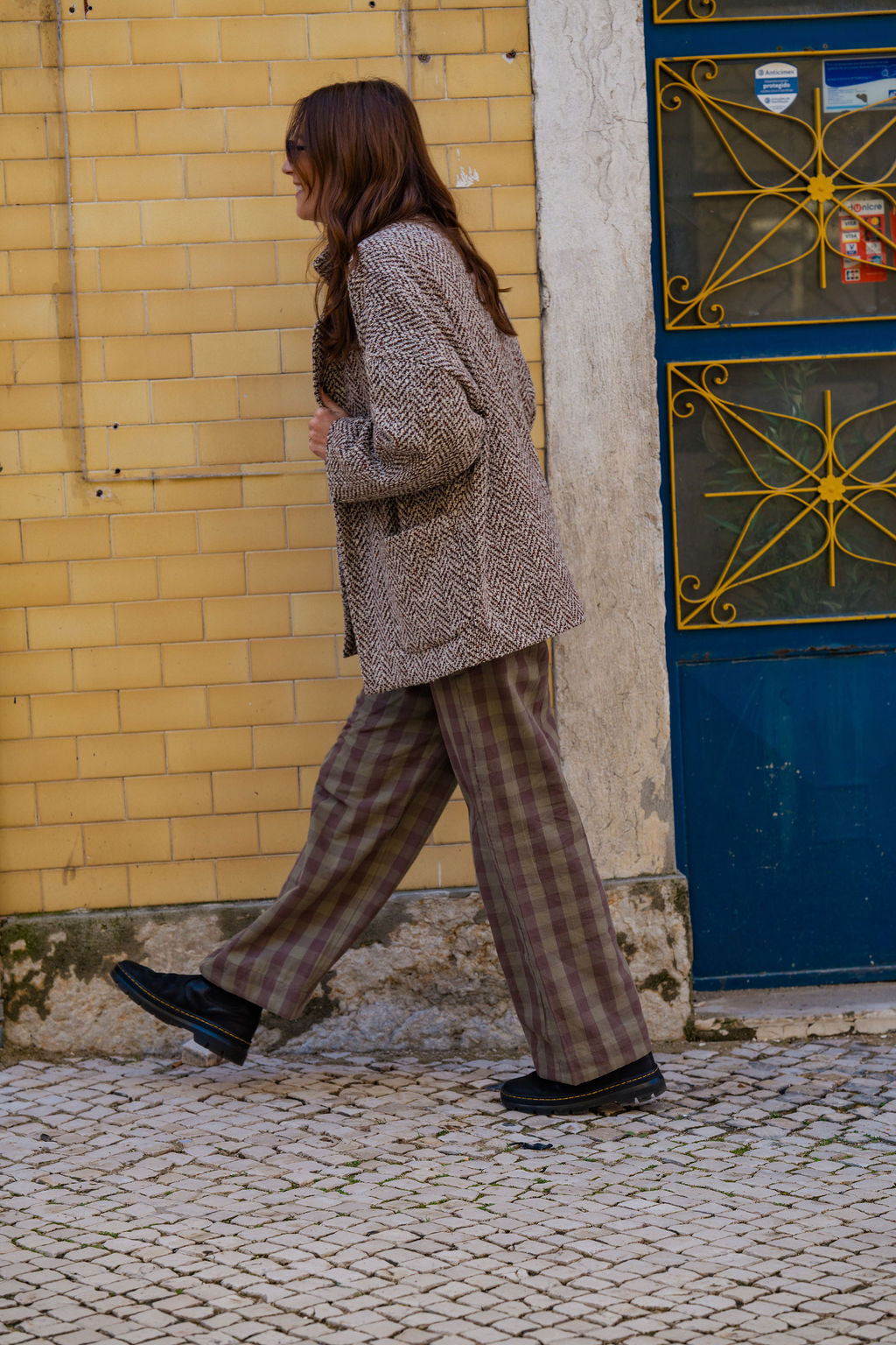 Portuguese Wool Pieper Coat in Heathered Brown and Cream