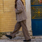 Portuguese Wool Pieper Coat in Heathered Brown and Cream Herringbone Made to Order