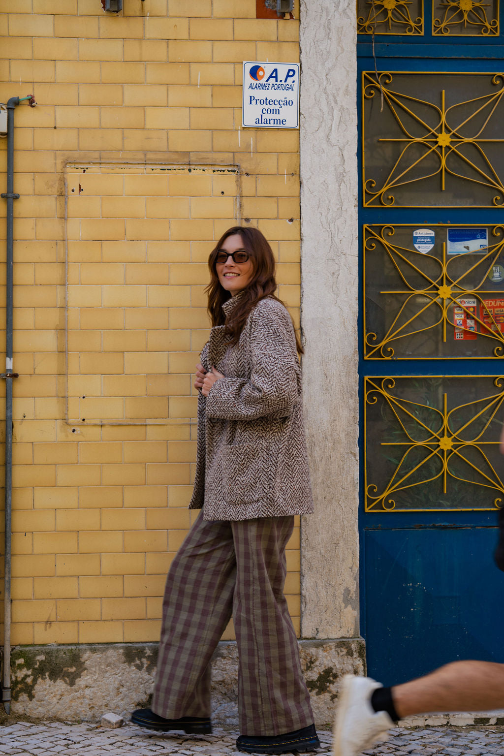 Portuguese Wool Pieper Coat in Heathered Brown and Cream Herringbone Made to Order