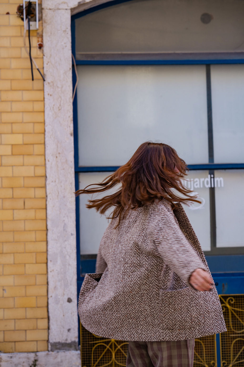 Portuguese Wool Pieper Coat in Heathered Brown and Cream Herringbone Made to Order