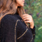 Edith Mohair Pullover Henley Sweater in Black and Moss Stripe Made to Order