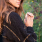 Edith Mohair Pullover Henley Sweater in Black and Moss Stripe Made to Order