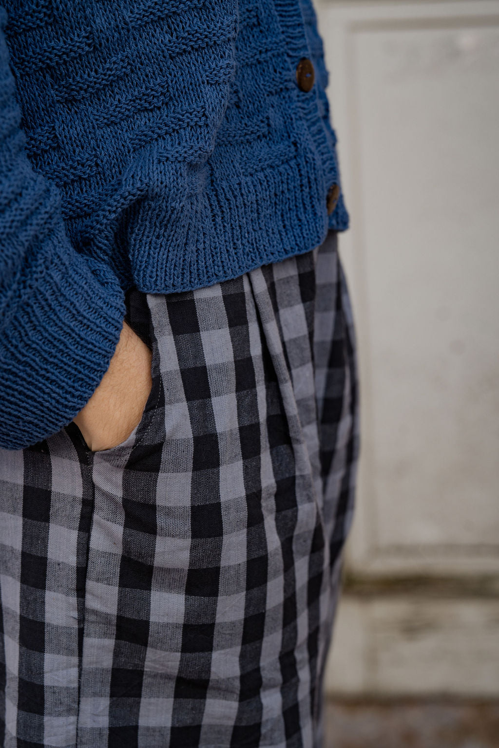 Katie Handwoven Cotton Pants in Navy Gingham