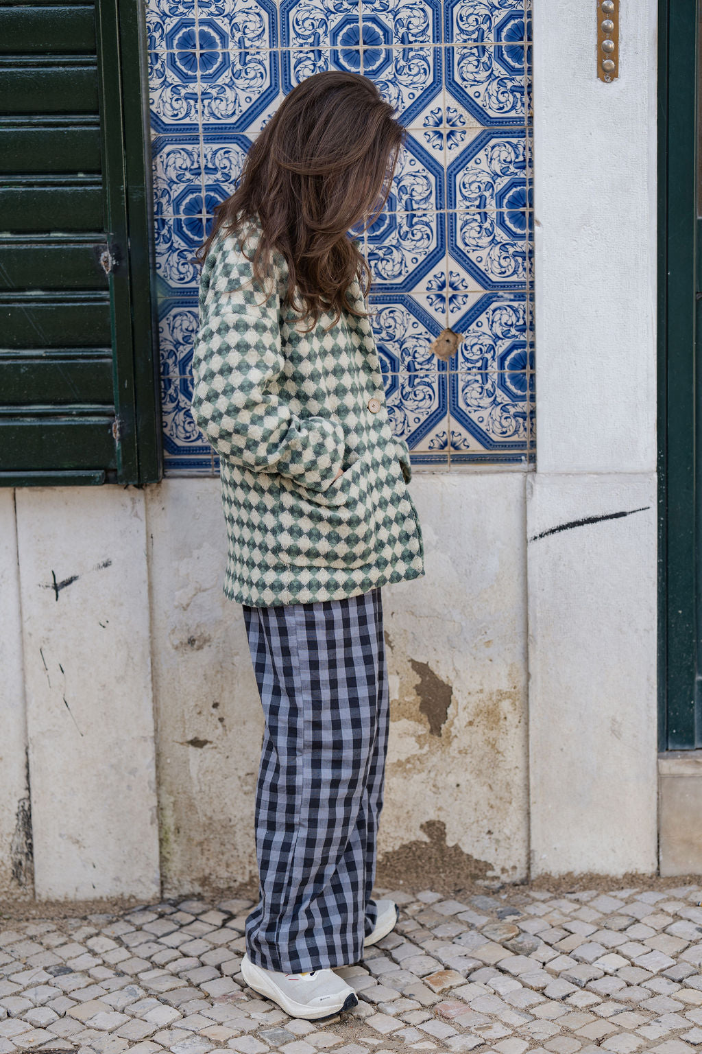 Katie Handwoven Cotton Pants in Navy Gingham