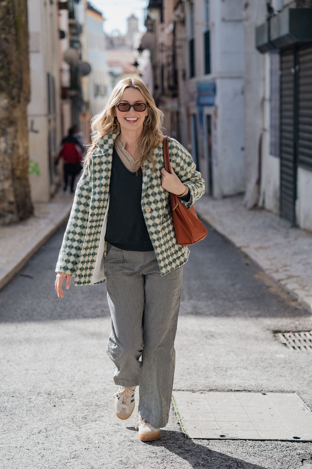 Portuguese Wool Pieper Coat in Sage/Slate and Cream Check Made to Order