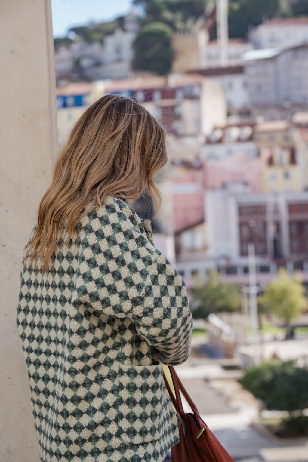 Portuguese Wool Pieper Coat in Sage/Slate and Cream Check Made to Order