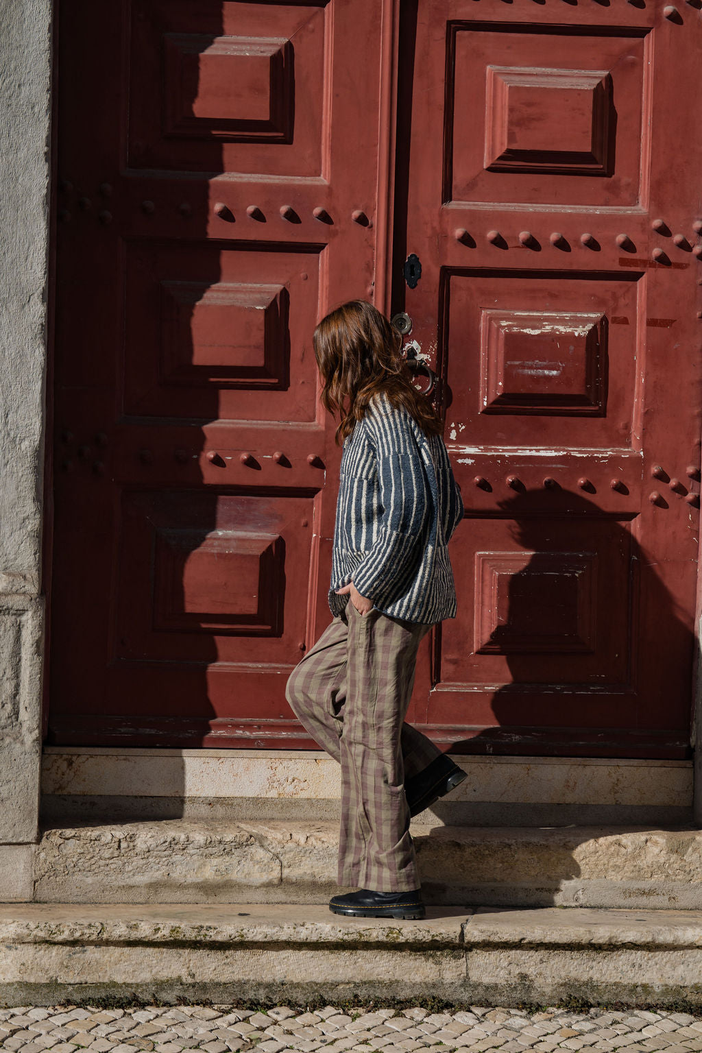 Handwoven Cotton Pants in Mauve Gingham