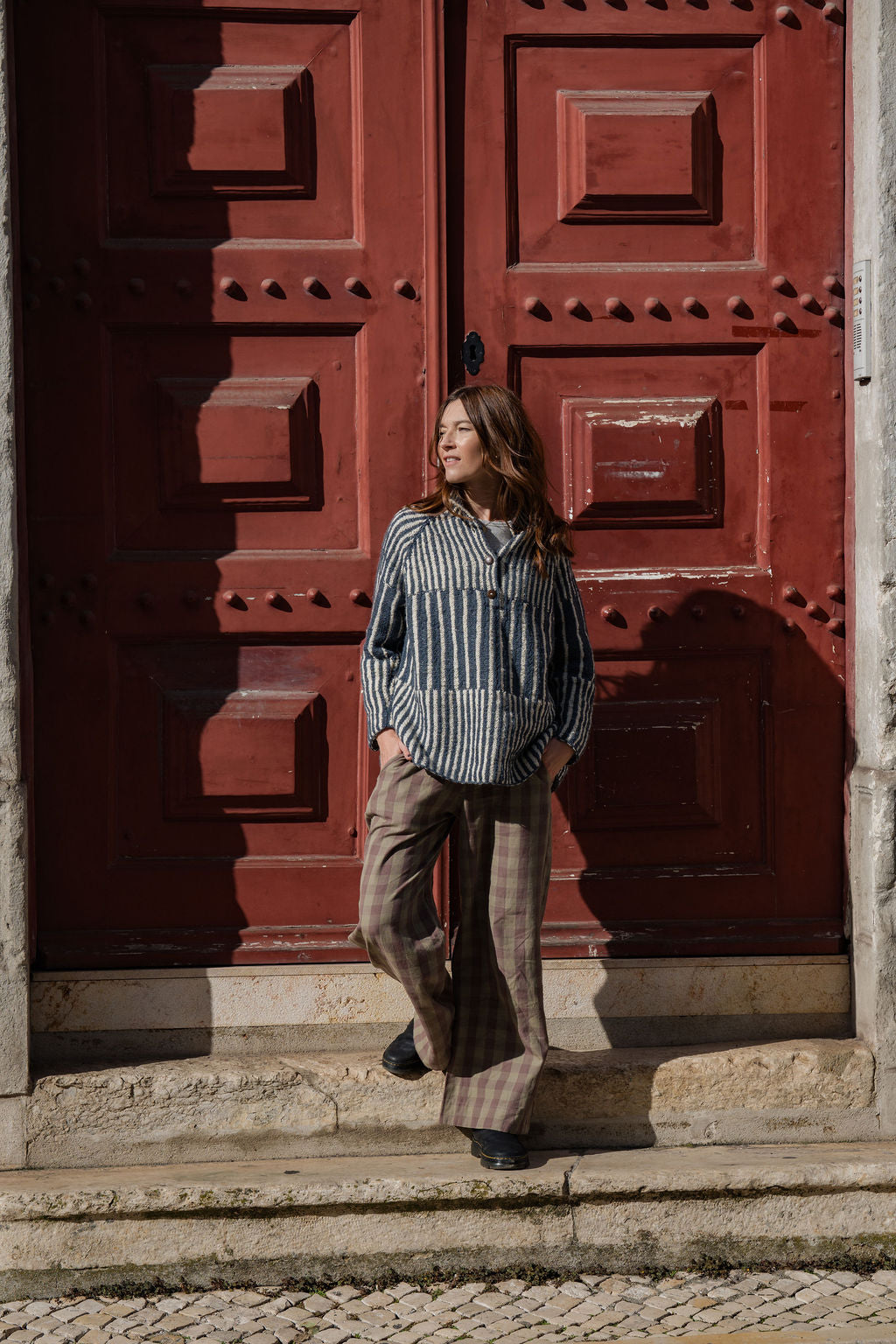 Handwoven Cotton Pants in Mauve Gingham