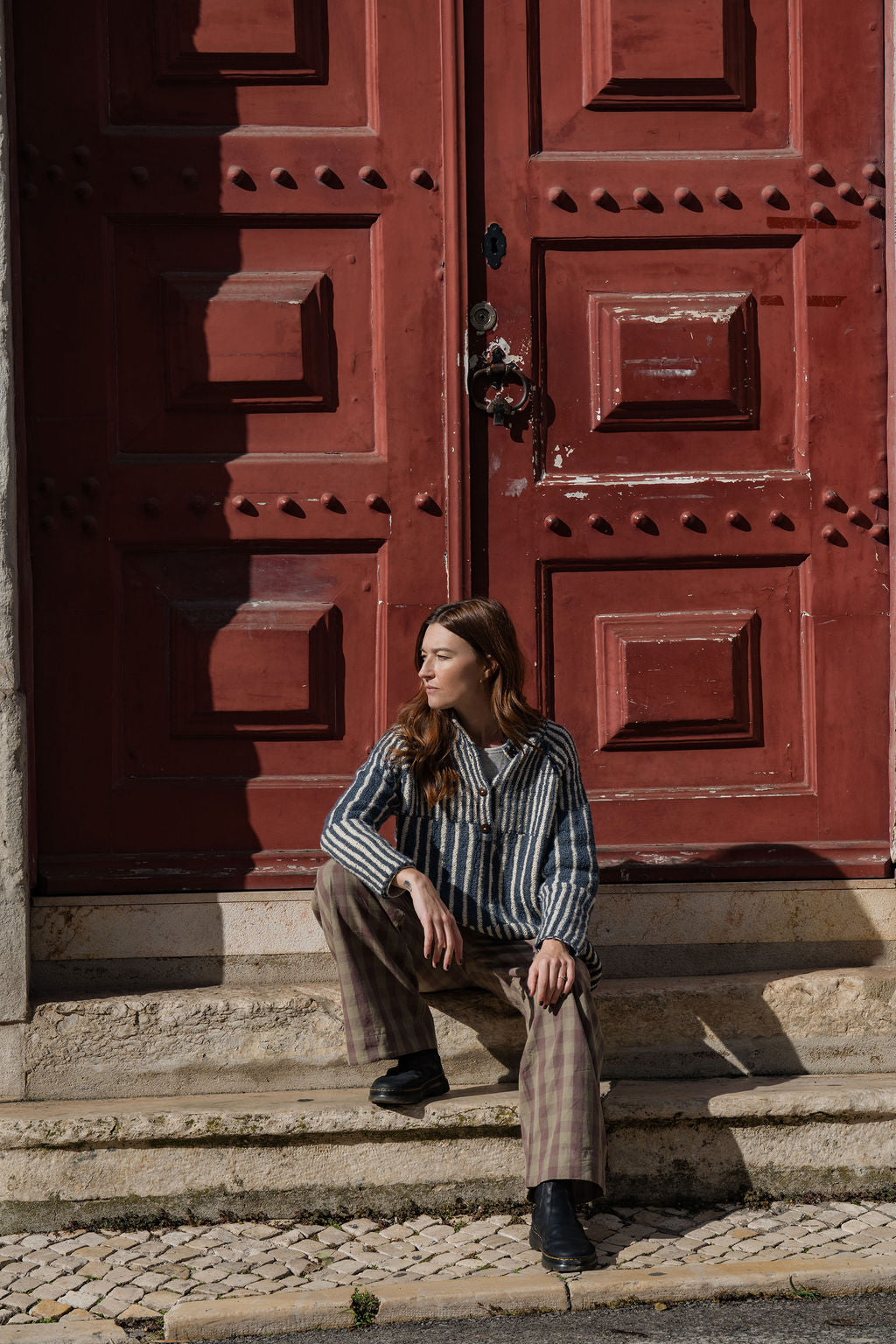 Handwoven Cotton Pants in Mauve Gingham