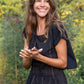 Perry Gathered Midi Skirt in Black Handwoven Cotton